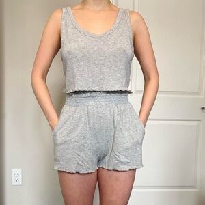 Gray Tank and Shorts Ruffled Pajama Set